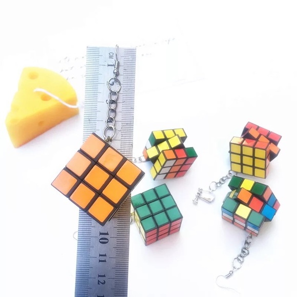 Mini Rubik’s Cube Earrings - Picture 4 of 6